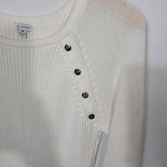 Guess White Sweater With Buttons on Sleeve - Picture 10 of 11